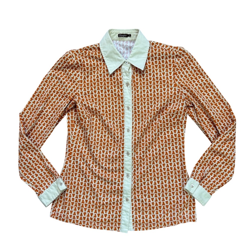 J. McLaughlin Catalina Cloth Orange Geometric Button Down Shirt nautical Preppy